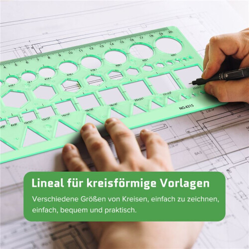 Green Plastic Circles Squares Hexagons Geometric Template Ruler 0-20cm 2