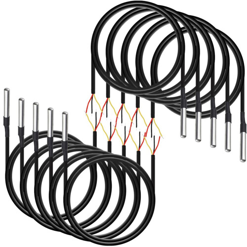 10Pcs Waterproof DS18B20 Temperature Sensor, Digital Temperature Thermal Cable Temperature (-55- +125) - 1 Meter/3.2Ft