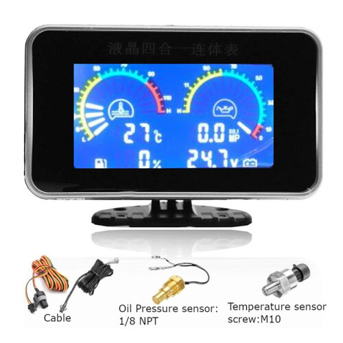 LCD Car Digital Oil Pressure Gauge Digital Display Sensor Instrument Panel Voltmeter Water Temp Meter 4 in 1 1