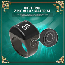 Zinc Alloy Ring+Charging Box Waterproof Digital Counter APP Controlled Display 5 Prayer Reminders Black,18mm
