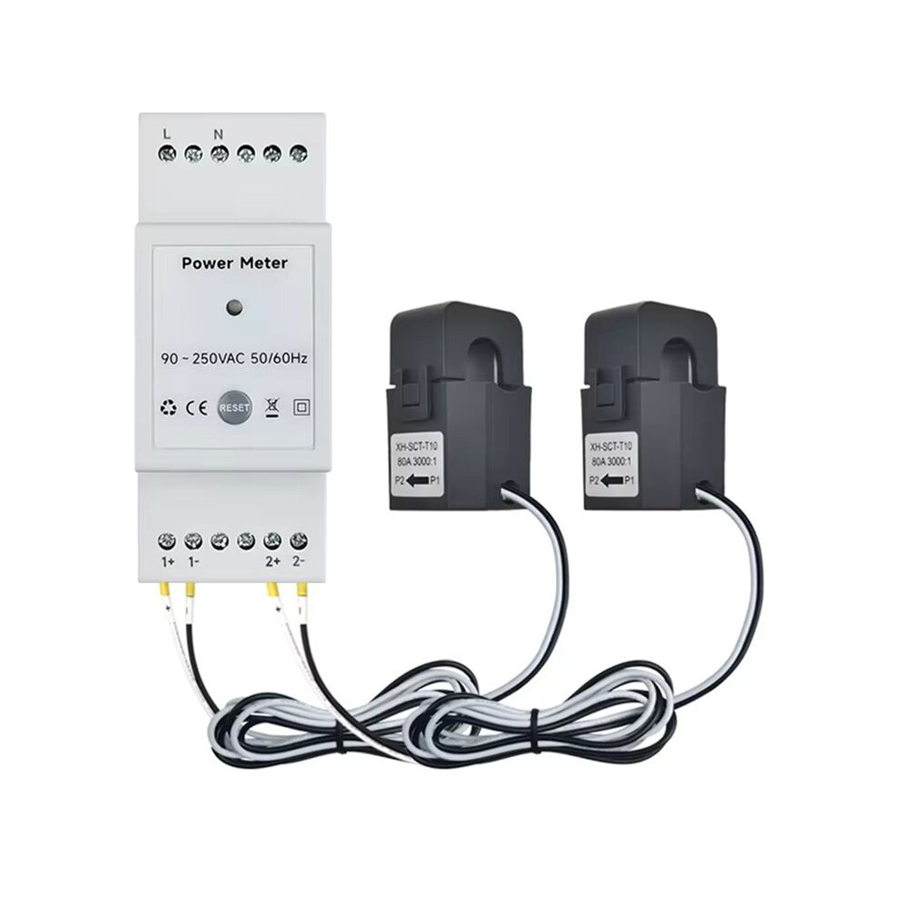 Tuya Wifi Meter Bidirectional 2Channel Din Rail With 80A Ct App Monitor Export And Import Power Ac110v/240V 4711329330506