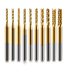 End Mill Sets,10Pcs Titanium Coat End Mill,1/8Inch Shank 0.6-1.5mm Micro-Type End Mill Engraving Bits CNC Router Bits