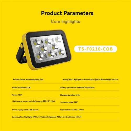 Work Light USB Powered Portable Floodlight with Tripod Waterproof for Work Emergency Camping Repair Site 2
