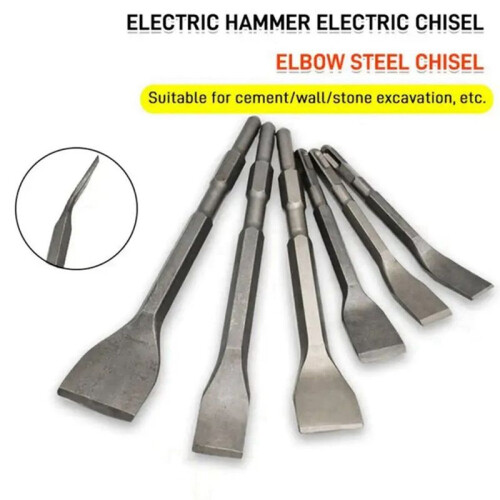 5PCS Hammer Pick Scraping Chisel Set Wall Slotting Masonry Concrete Drill Bit Tile Flat Point Chisels Round Handle 2