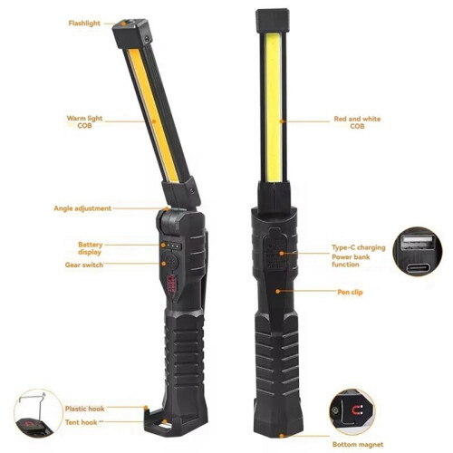 USB Rechargeable LED Work Light COB Lantern with Power Capacity Indicator Handled Flashlight for Outdoor Car Repair 2