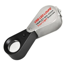 30X Rechargeable Four-Colour Light Source 13LED Magnifier Diamond Jeweler Loupe Necklace GEM UV Lamp Pocket Lupa
