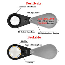 10X Rechargeable Four-Colour Light Source 13LED Magnifier Diamond Jeweler Loupe Necklace GEM UV Lamp Pocket Lupa