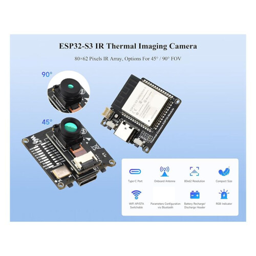 ESP32-S3 IR Thermal Imaging Camera Module,Equipped with ESP32-S3-WROOM-1,80x62Pixels IR Array,ExternalDevice Expansion A 2