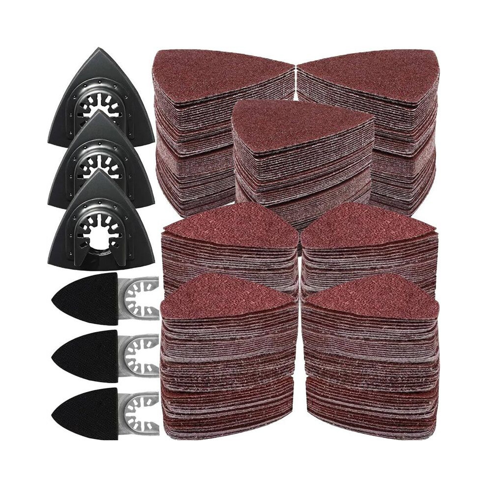246Pcs Oscillating Tool Sanding Pad Kit, 3Pcs Triangle Sanding Pads and 3Pcs Finger Sanding Pad, 240Pcs Sandpaper