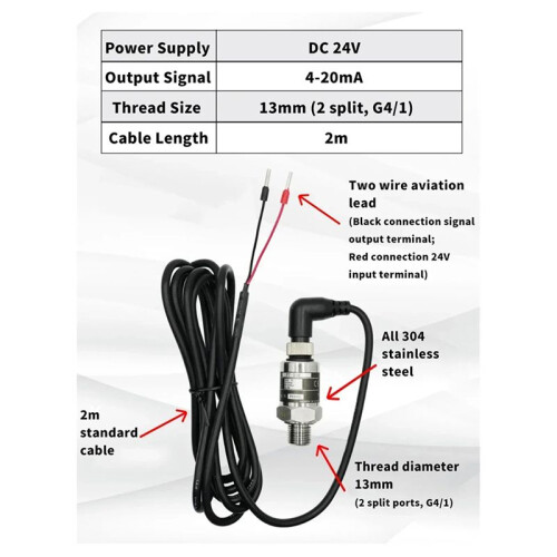 New Pressure Transducer Cable Pressure Transmitter Water Gas Hydraulic Sensor 1