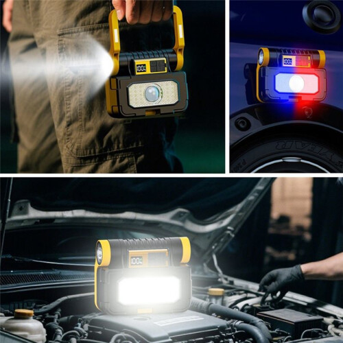 Solar Power LED Flashlights Multifunctional Portable Light Rechargeable Camping Work Light Built in Hardware Tool Box
