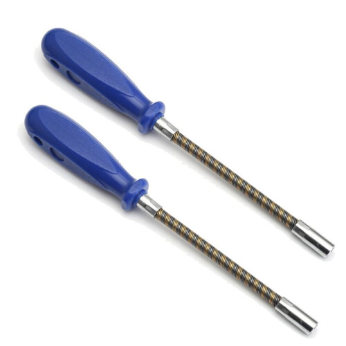 2X 7mm Flexible Hex Screwdriver 90 Degree Bendable Nutdriver Hex Socket Hose Clamp Screw Driver Hand Tools for Car