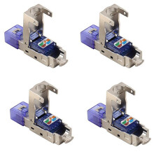 4X CAT8 RJ45-Kontakt Utan Pressverktyg CAT8 40Gbps 50U Zinklegering SkäRmad NäTverkskabel RJ45-Kontakt (Blå)