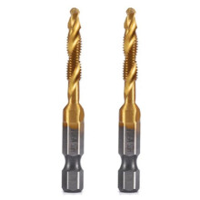 2pcs M5x0.8mm Hex Shank Titanium Plated HSS Screw Thread Metric Tap Drill Bits Screw Machine Compound Tap Open
