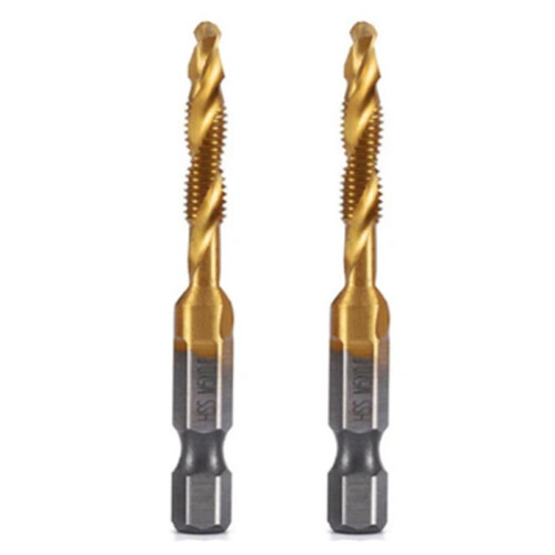 2pcs M5x0.8mm Hex Shank Titanium Plated HSS Screw Thread Metric Tap Drill Bits Screw Machine Compound Tap Open