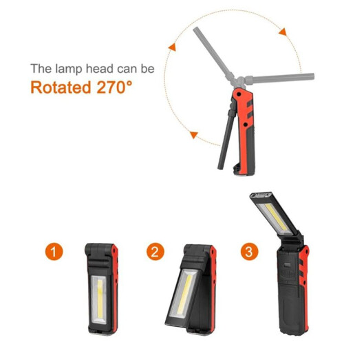 2X Super Bright COB LED Working Light with Magnetic Base & Hook USB Rechargeable Dimmable Flashlight 2