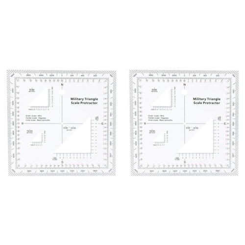 2X Coordinate Scale Practical Transparent Topographical Map Scale Navigation Military Protractor