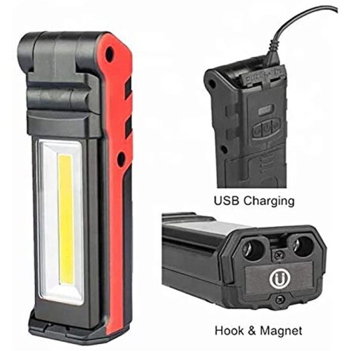 2X Super Bright COB LED Working Light with Magnetic Base & Hook USB Rechargeable Dimmable Flashlight 1