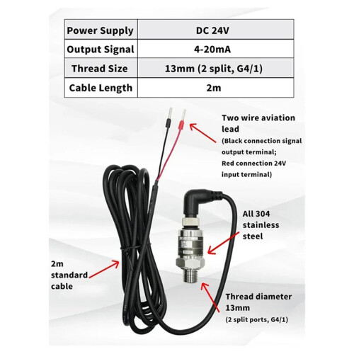 2X New Pressure Transducer Cable Pressure Transmitter Water Gas Hydraulic Sensor 1