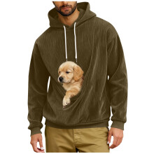 Herrtröja, enfärgad, avslappnad långärmad, lös huva med stora fickor, bekväm pullover för män.