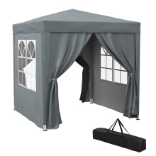 2x2m Pop Up Gazebo with Curtain Walls and Windows, Grey
