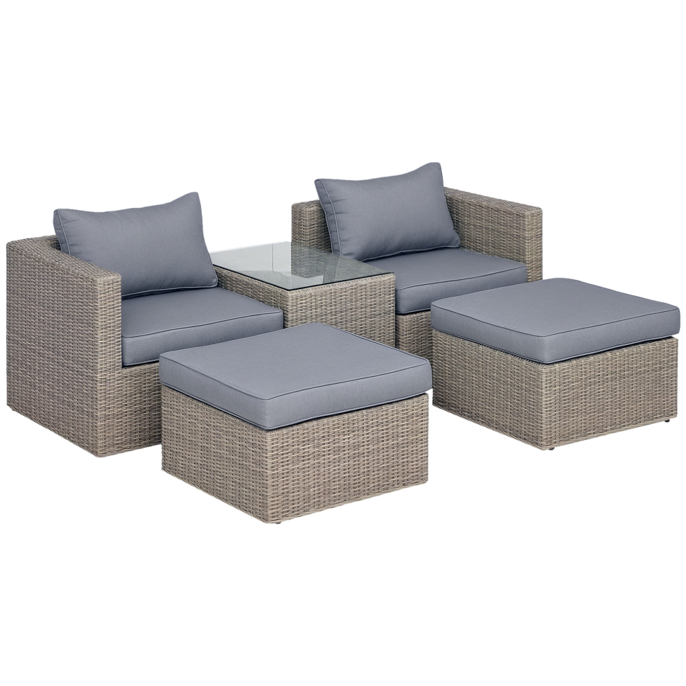 Outsunny 5 Piece Rattan Garden Furniture Set w/ 10cm Thick Cushions,