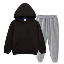 Kids Solid Color Hooded Sweatshirt Set with Fashion Long Pants Fall Winter Soft Two Piece Outfit for Children 2-12 Years(Black#3,11-12 Years)
