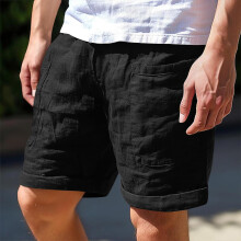 Pantalones cortos cargo casuales para hombre, mezcla de lino, color liso, cierre de botón y cremallera, múltiples bolsillos, largo hasta la