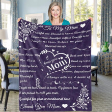 Purple Mom Throw Blanket – Soft Flannel & Fleece, 50x60", "I Love You Mom" Gift from Daughter/Son, Compatible with Mother's Day & Birthday