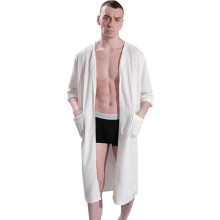 Men Casual Loose 3/4 Sleeve Zipper Front Bathrobe Housecoat Full Length Nightgowns Loungewear with Pockets