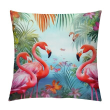 Fronha quadrada com estampa de flamingo rosa, 60x60cm