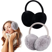 2Pcs Adjustable Faux Fur Earmuffs- Soft Warm Ear Muffs for Winter Women Men Black and White