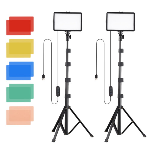 Κιτ 2 φώτων βίντεο USB LED, δίχρωμο, φωτεινότητα 10 επιπέδων, βάσεις και φίλτρα — 1
