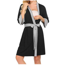 Plus Size Pregnant Postpartum Loose-Knit Cotton Robe | Color-Contrast Trim Nursing Wear | S-2XL Maternity Pajamas Loungewear for Comfort & Ease