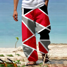 Herren-Hose mit weitem Bein, elastischem Bund und geometrischem Muster, Rot