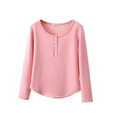 Dames 2025 Thermische Pyjama Top Fleece Gevoerde Nachtkleding Ronde Hals Lange Mouwen Winter Loungewear Zachte Warme Top L-2XL Roze