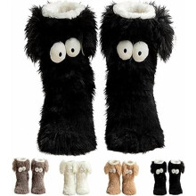 Varm och fluffig vintertoffla i svart, tjock fleece