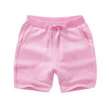 Shorts casuais unissex, cor sólida, cintura elástica, cordão ajustável, para praia, com bolsos, shorts casuais para meninas, rosa, 7-8 anos.
