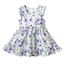Kjoler til småbørnspiger, sommertøj til babypiger, 6 måneder - 11 år, sommerkjole med rund hals og print til piger, lilla, 3 år