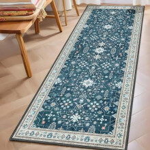 Washable 2x6 Runner Rug – Non-Slip, Low-Pile Boho Indoor Mat for Kitchen, Hallway, Bedroom & Bathroom – Blue