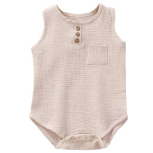 Boys Onesie Summer Soft Breathable Sleeveless Solid Color Round Neck Button Down Tank Bodysuit Toddler Comfort Daily One-Pieces,Beige,18-24 Months