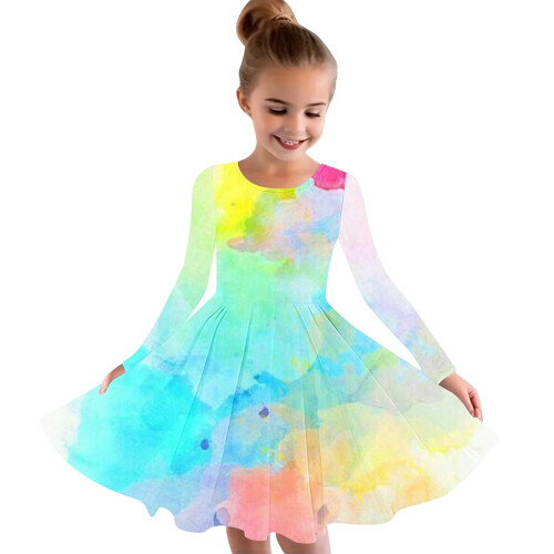 Φόρεμα Tie-dye με μακριά μανίκια για πάρτι σε γραμμή Swing a, casual, ελαστικό, φόρεμα με