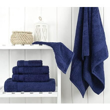 Ensemble de 6 serviettes de bain 100 % coton, douces et absorbantes, de style turc, bleu marine.