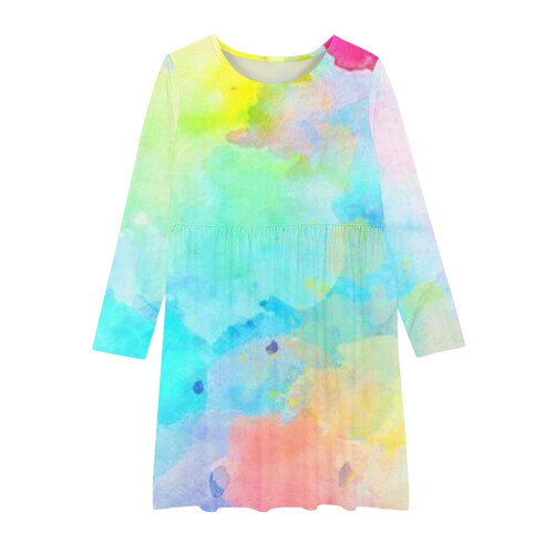 Φόρεμα Tie-dye με μακριά μανίκια για πάρτι σε γραμμή Swing a, casual, ελαστικό, φόρεμα με 1