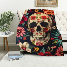 Mexican Sugar Skull Blanket – Home Decor, Couch, Bed, Camping, All-Season, Compatible with Skull Gifts for Women, Men, Adults, Kids, White