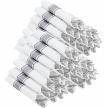 400PCS Pre-Rolled Silver Plastic Cutlery Sets – Heavy Duty, Disposable, with Napkins – Compatible with Parties, Dinners & Weddings