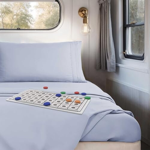 Κοντά σεντόνια Queen Size για τροχόσπιτο, σεντόνια Ice Blue για τροχόσπιτο, σεντόνι Silky 2
