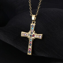 Collana con ciondolo a croce da donna, vintage, oro e zirconi, gioielli da donna per San Valentino