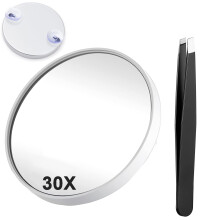 30x förstoringsspegel med 2 sugkoppar, 3,5", kompakt spegel och pincettkit för rakning/borttagning av pormaskar, silver