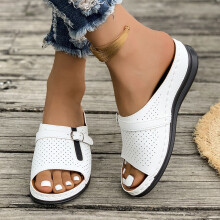 Sandali piatti da donna, sandali da donna, sandali da spiaggia casual estivi da donna con zeppa e tacco a spillo, colore bianco, taglia 7.5